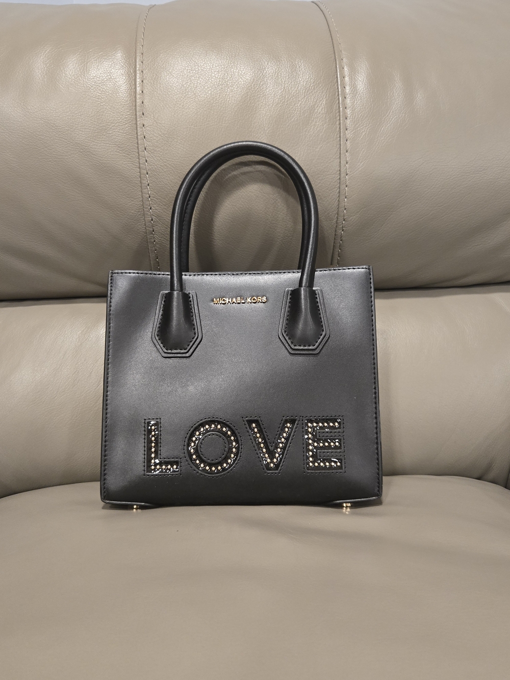 Michael Kors Black Studded 'LOVE' Satchel